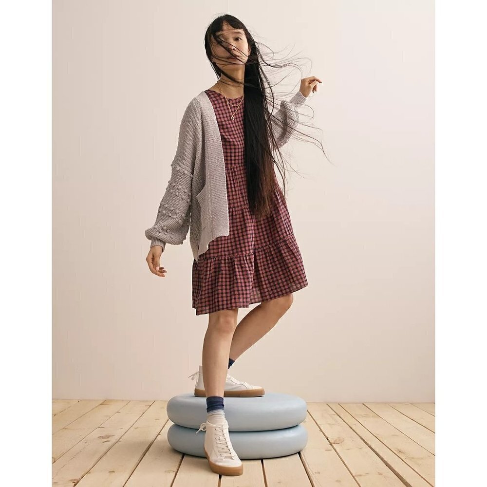 Madewell Short Sleeve Tiered Gingham Check‎ Mini Dress XXS